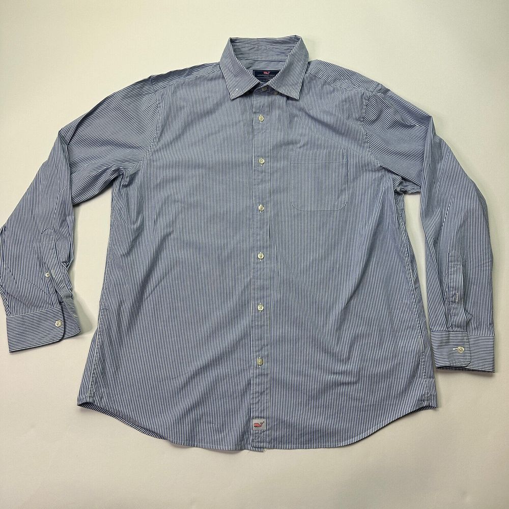 Vineyard Vines Long Sleeve Classic Fit Murray Shirt Mens Large White Blue Stripe